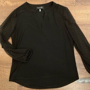 Black Label x Evan Picone Clip Dot Split Crew Neck Blouse Women’s L Black NEW!